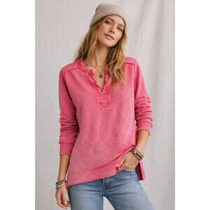 Pilcro Anthropologie Pink Henley Sweatshirt XXS Cotton Long Sleeve Split Hem